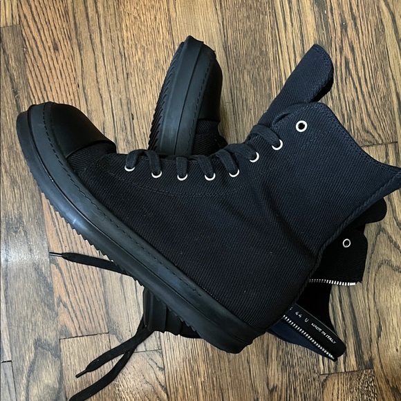 Rick Owens Black Canvas High-Top Sneakers